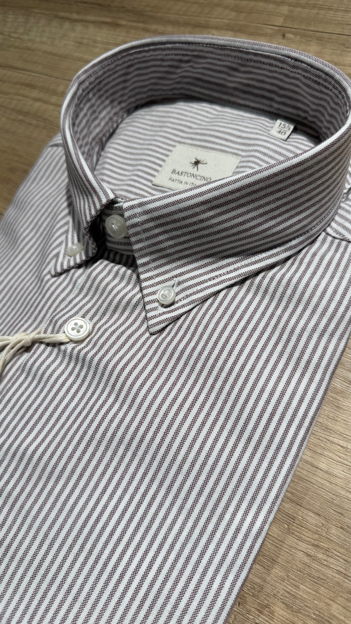 Camicia In Oxford Button Down a Righe Marroni