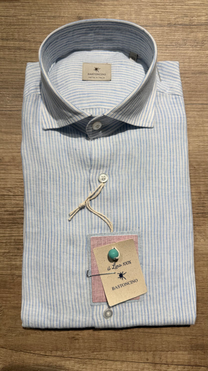 Camicia In Lino a Righe Celesti