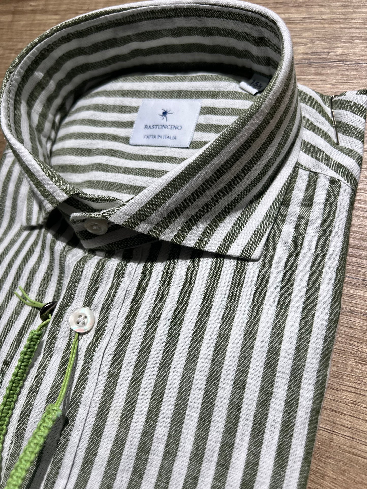 Camicia a Righe Verde In Lino e Cotone
