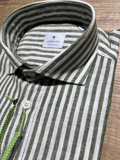 Camicia a Righe Verde In Lino e Cotone