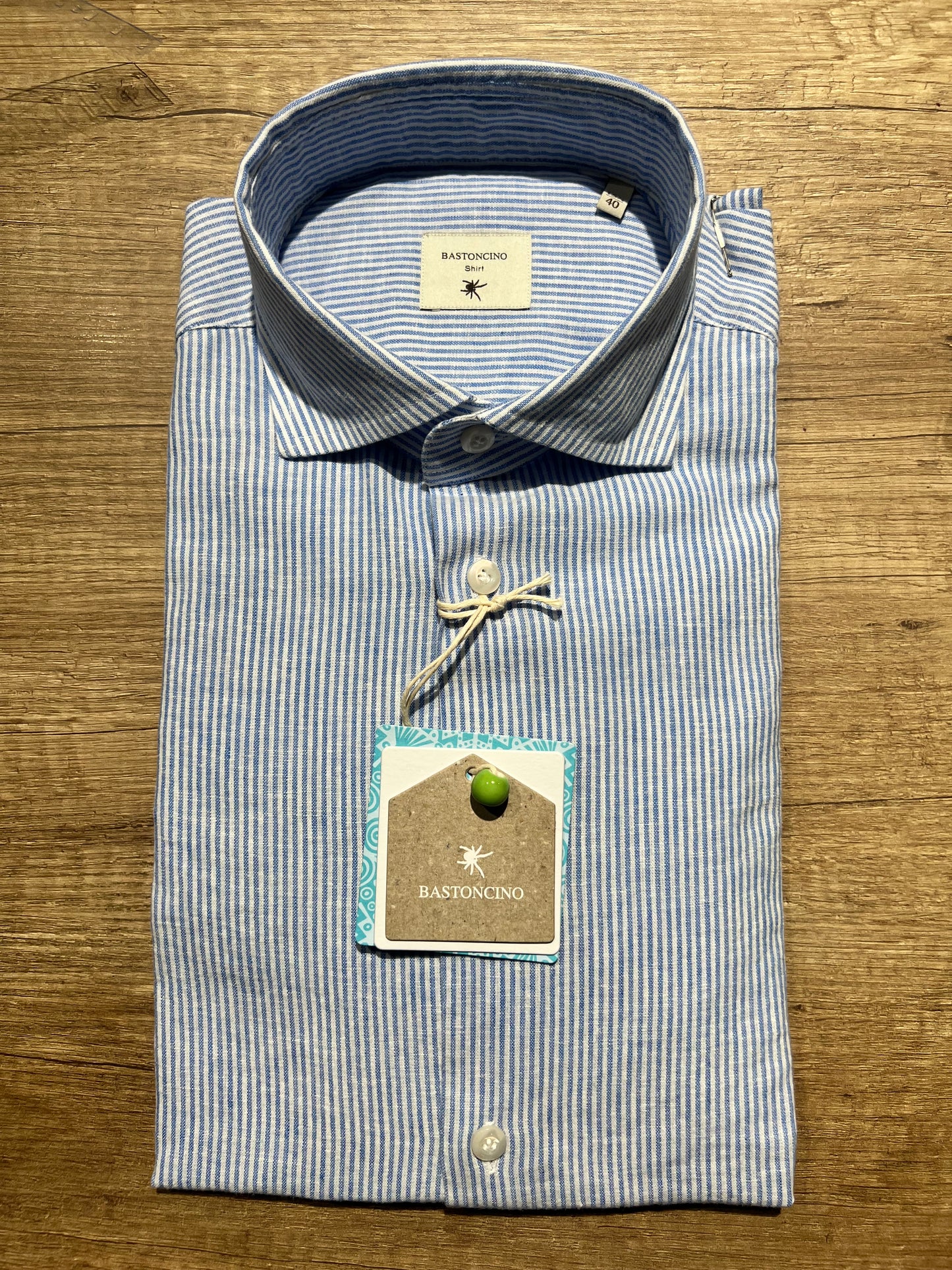 Camicia a Righe Celeste In Lino e Cotone