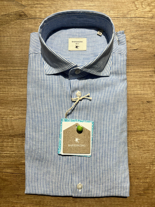 Camicia a Righe Celeste In Lino e Cotone