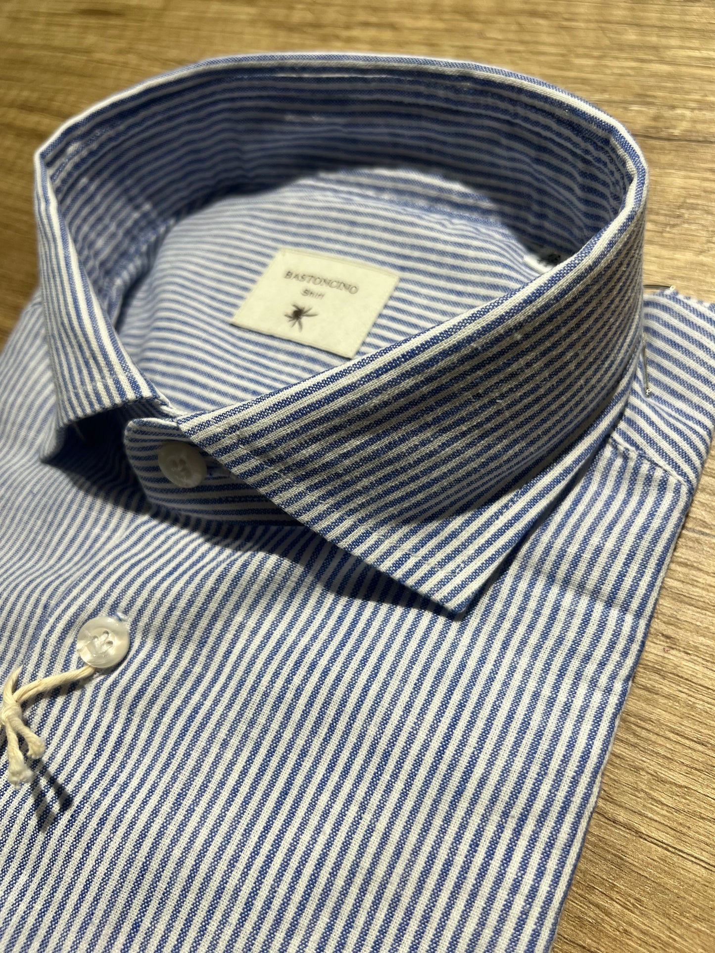 Camicia a Righe Blu In Lino e Cotone