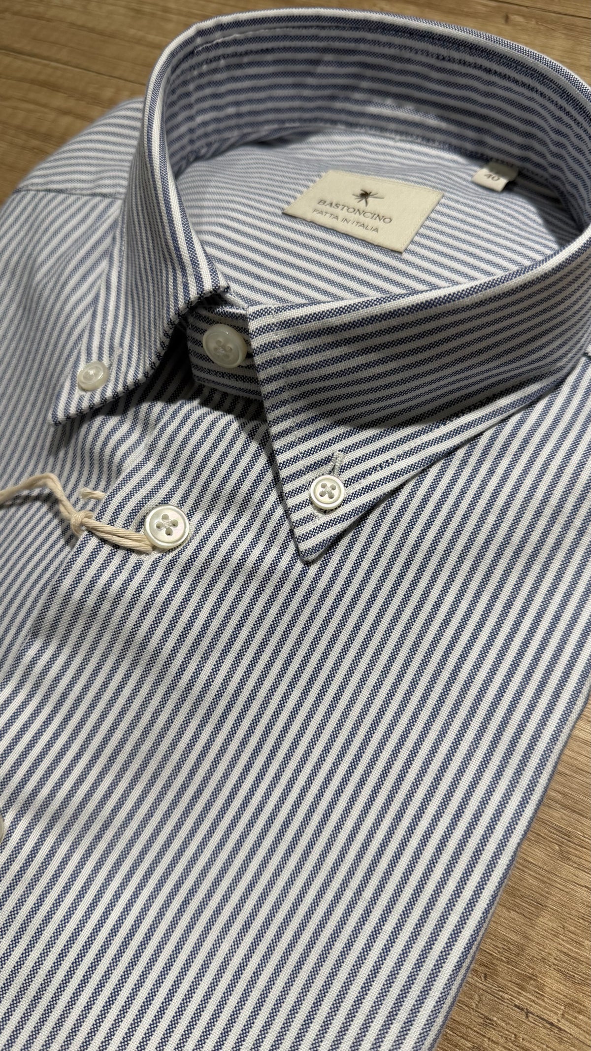 Camicia In Oxford Button Down Righe Blu