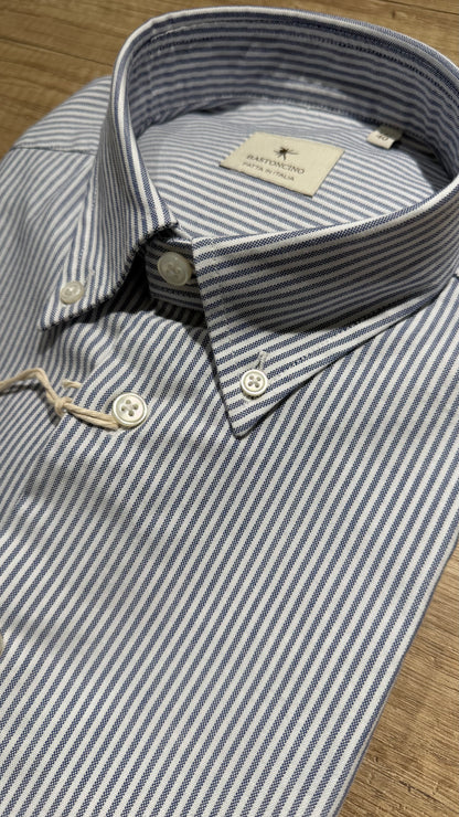 Camicia In Oxford Button Down Righe Blu
