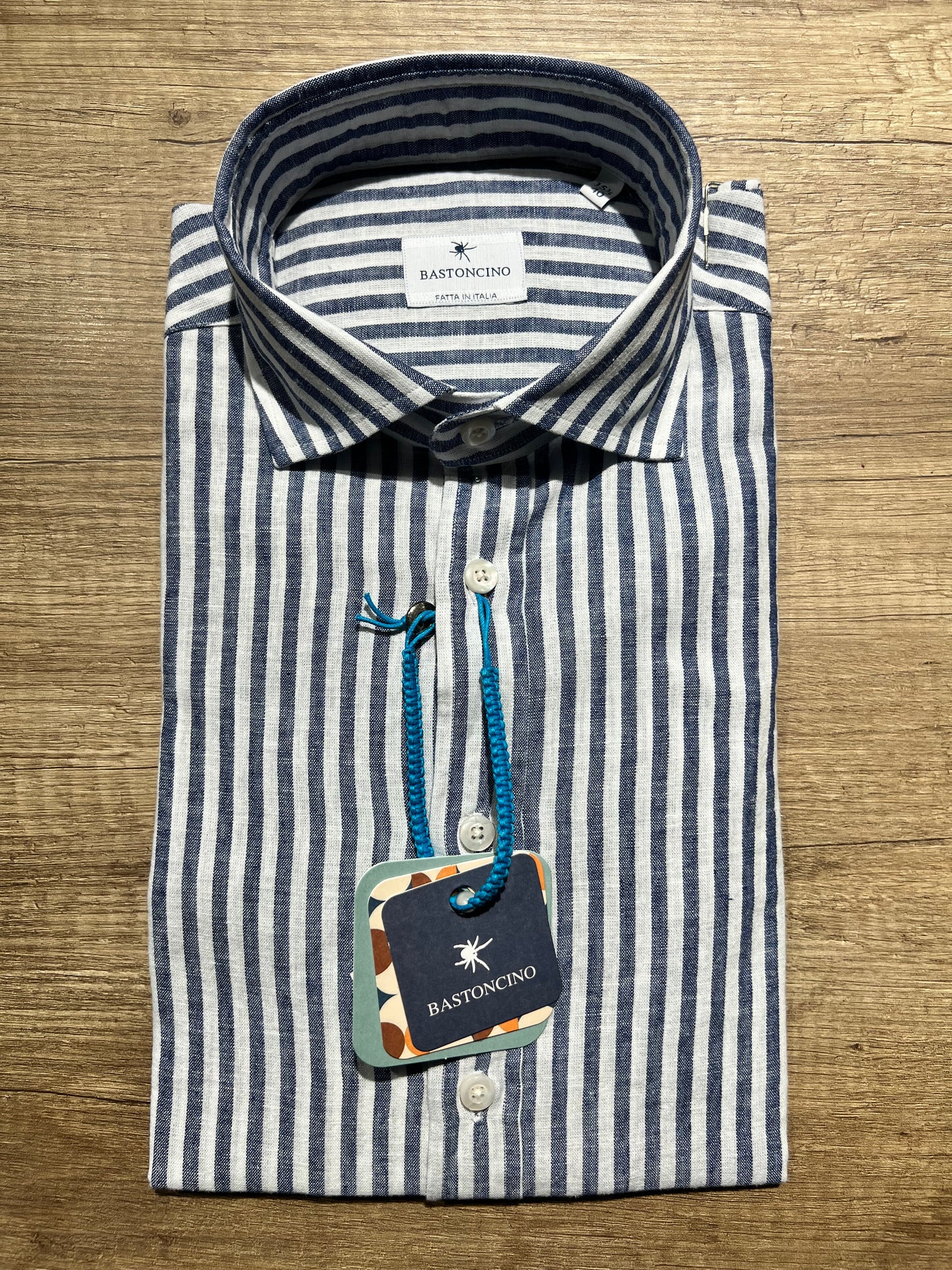 Camicia a Righe Blu In Lino e Cotone