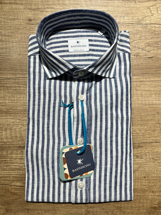 Camicia a Righe Blu In Lino e Cotone