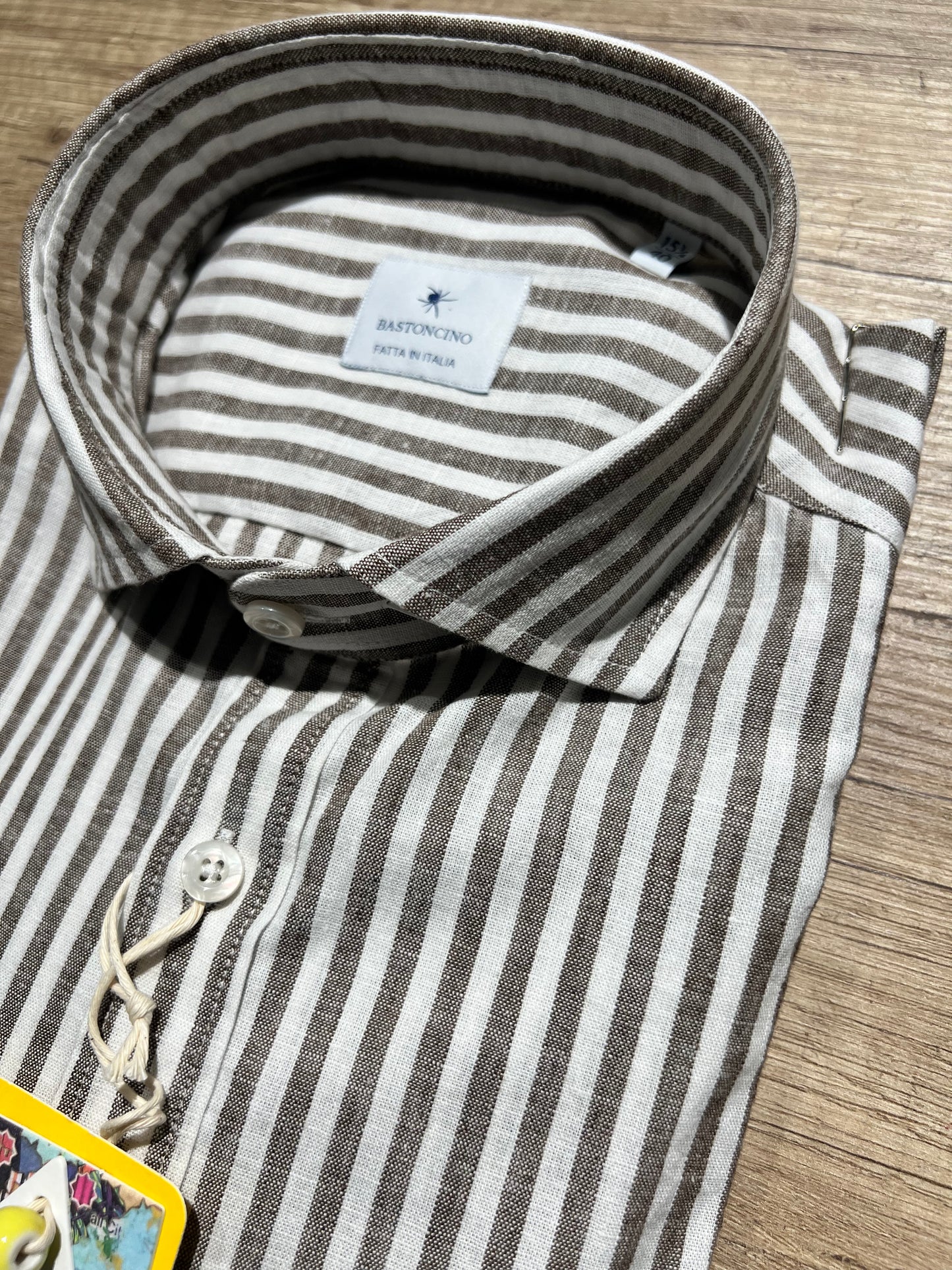 Camicia a Righe Marrone In Lino e Cotone