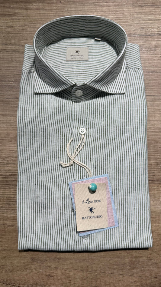 Camicia In Lino a Righe Verdi