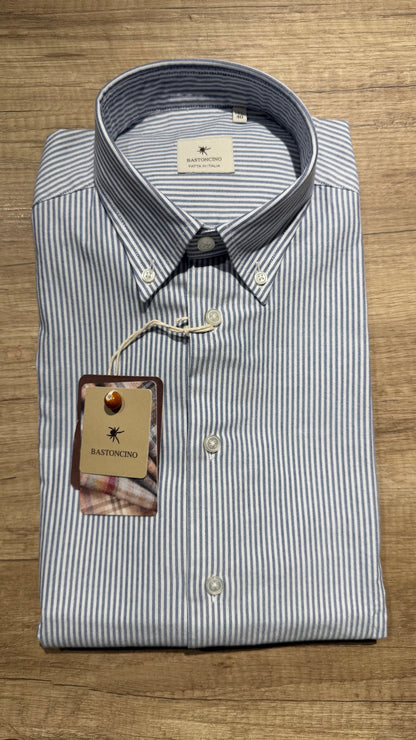 Camicia In Oxford Button Down Righe Blu