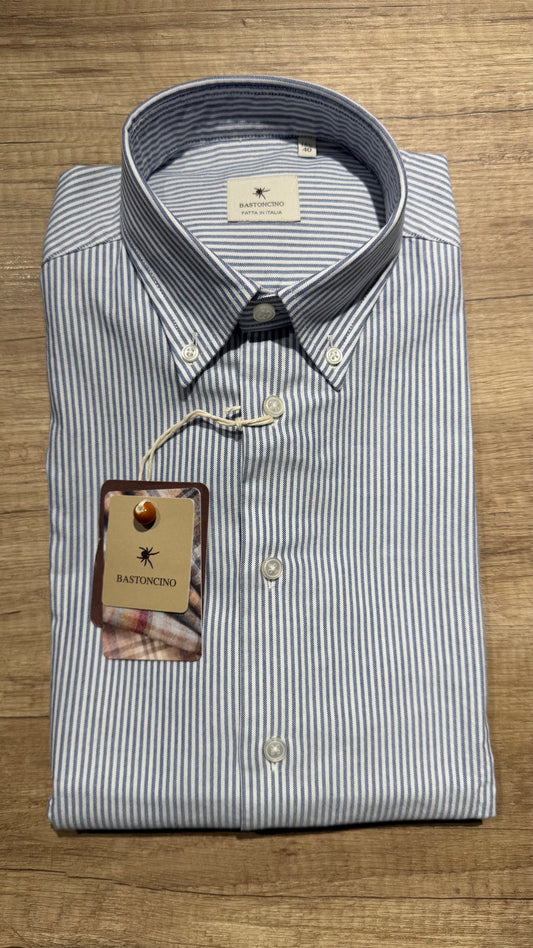 Camicia In Oxford Button Down Righe Blu