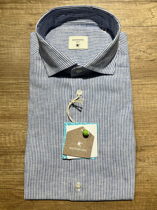 Camicia a Righe Blu In Lino e Cotone