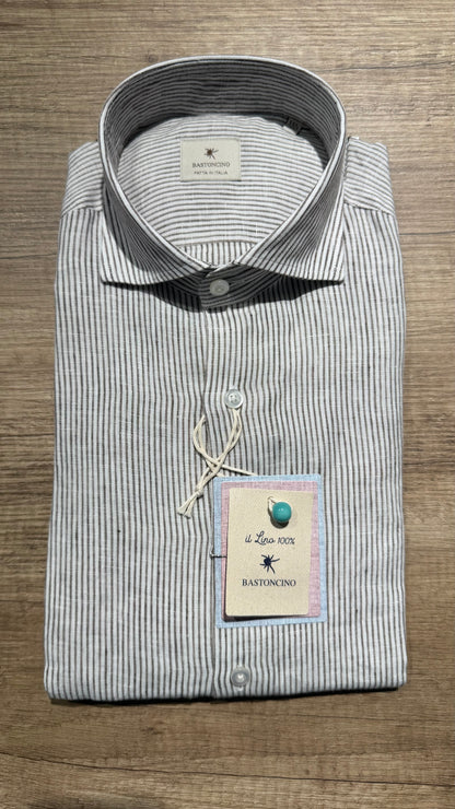 Camicia In Lino a Righe Marroni