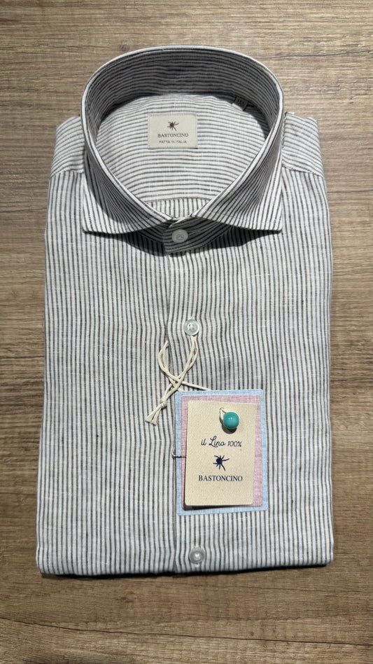 Camicia In Lino a Righe Marroni