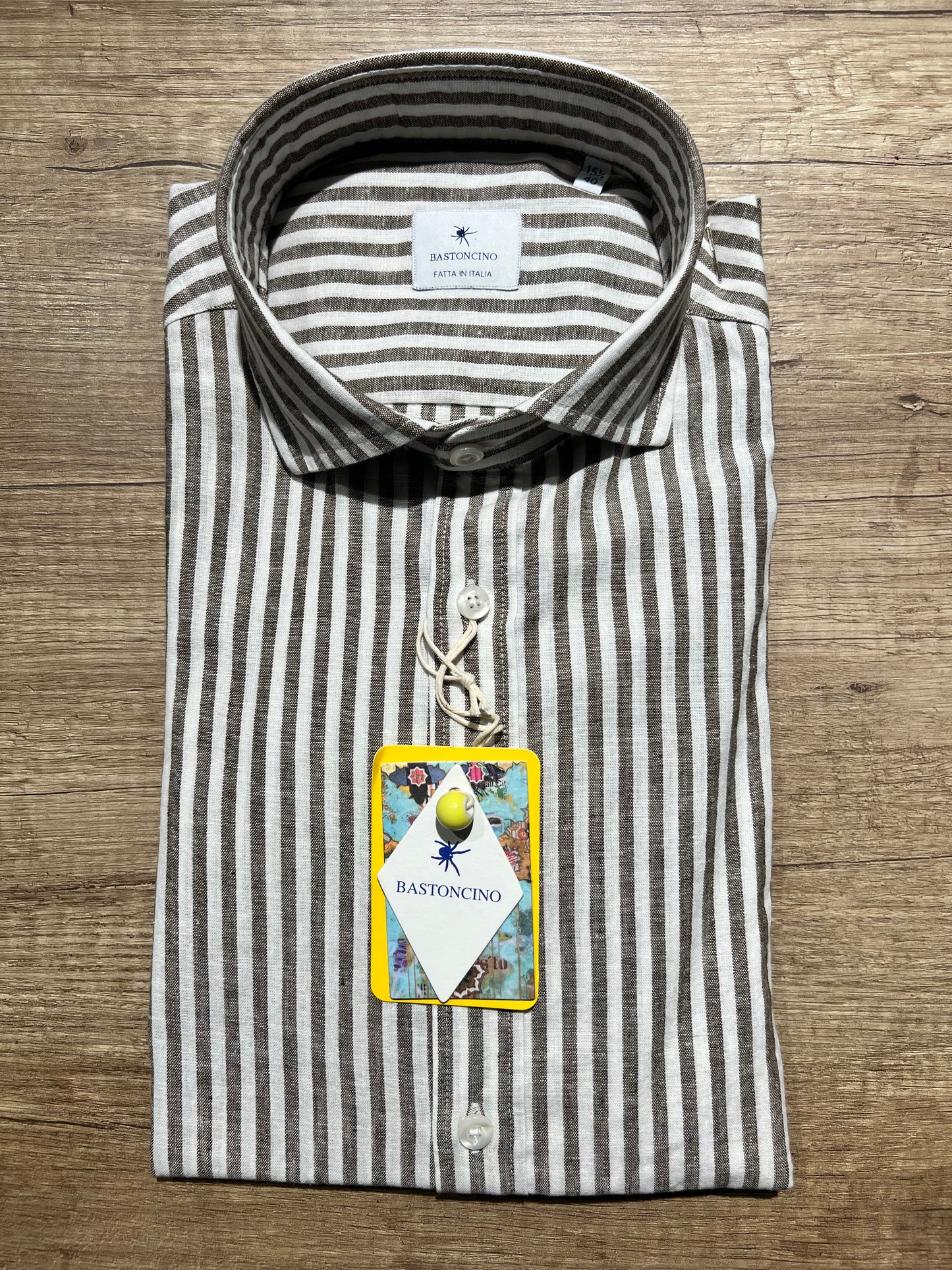 Camicia a Righe Marrone In Lino e Cotone