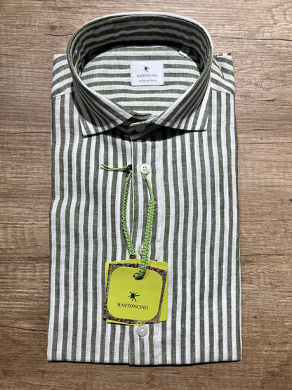 Camicia a Righe Verde In Lino e Cotone