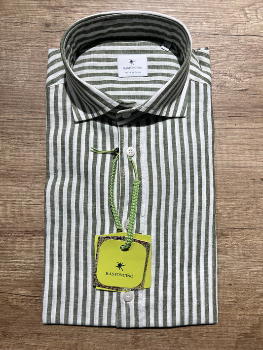Camicia a Righe Verde In Lino e Cotone