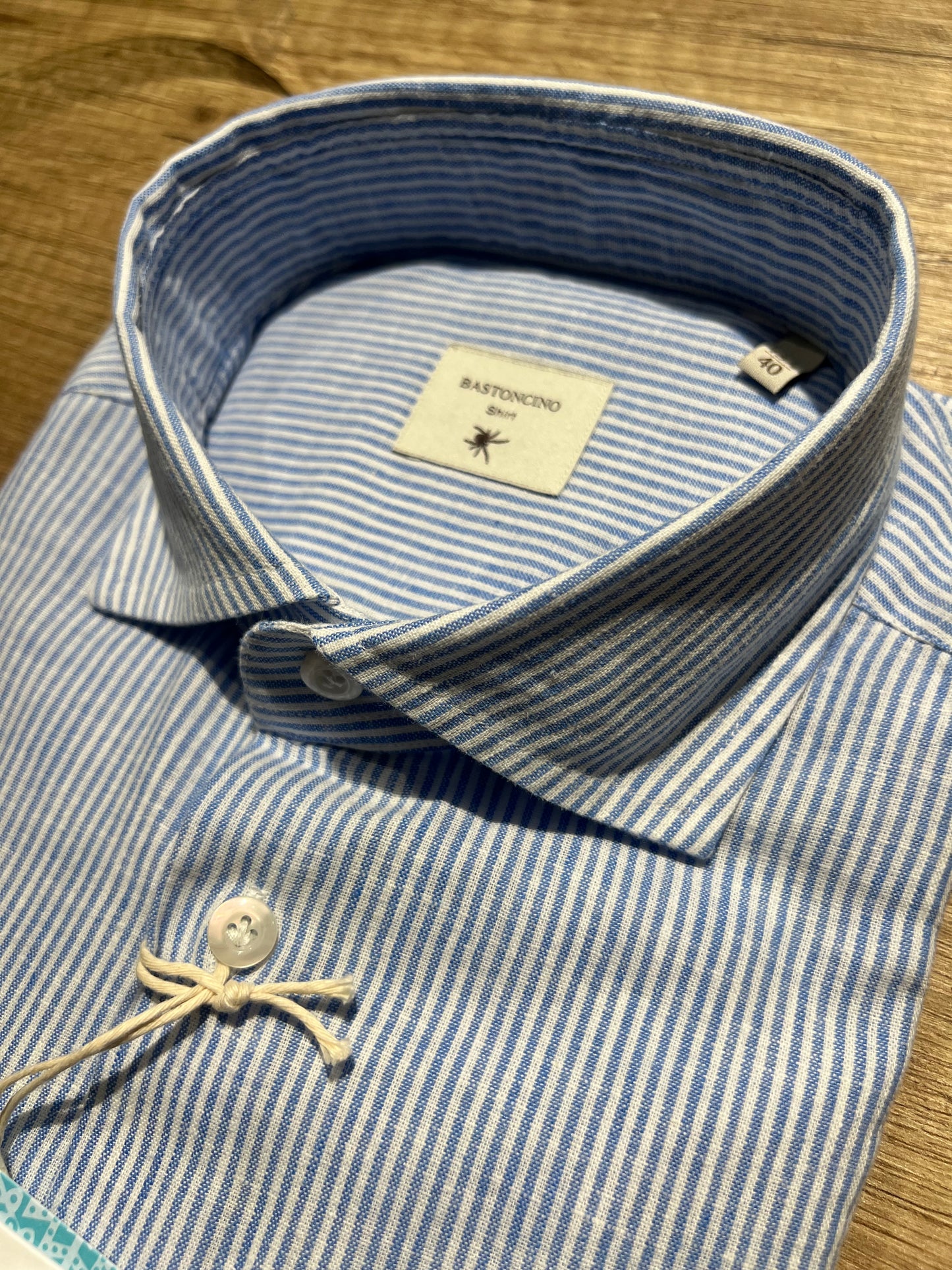 Camicia a Righe Celeste In Lino e Cotone