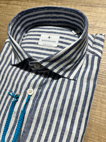 Camicia a Righe Blu In Lino e Cotone