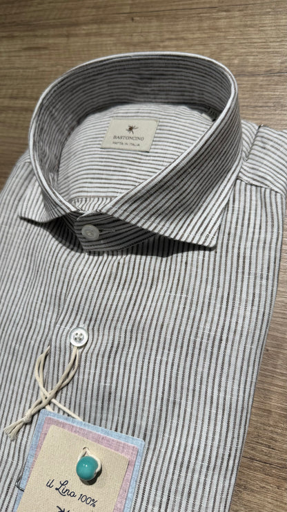 Camicia In Lino a Righe Marroni