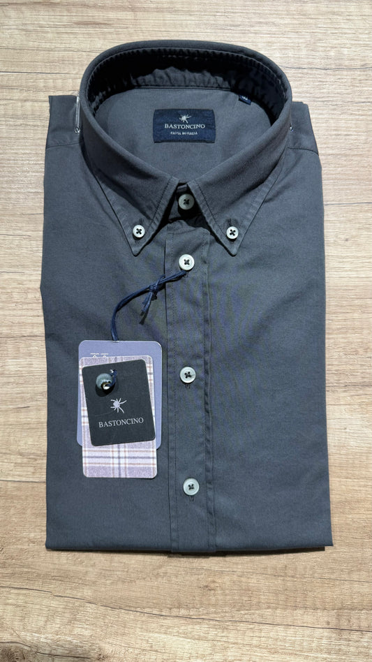 Camicia In Gabardina Grigia Button Down