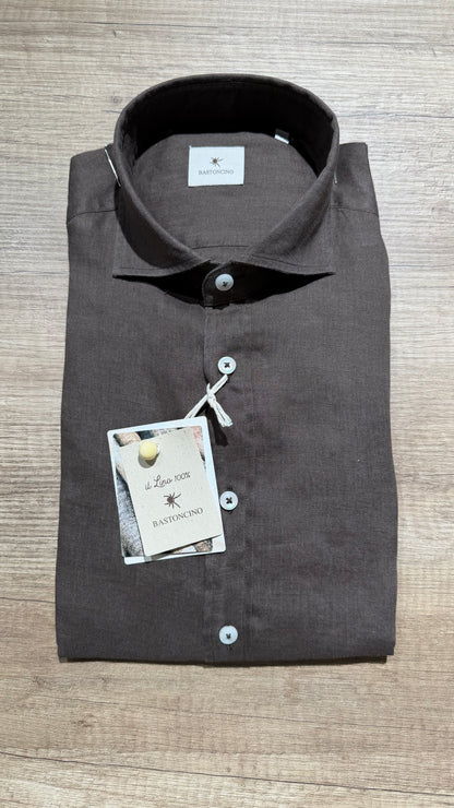 Camicia In Lino Marrone